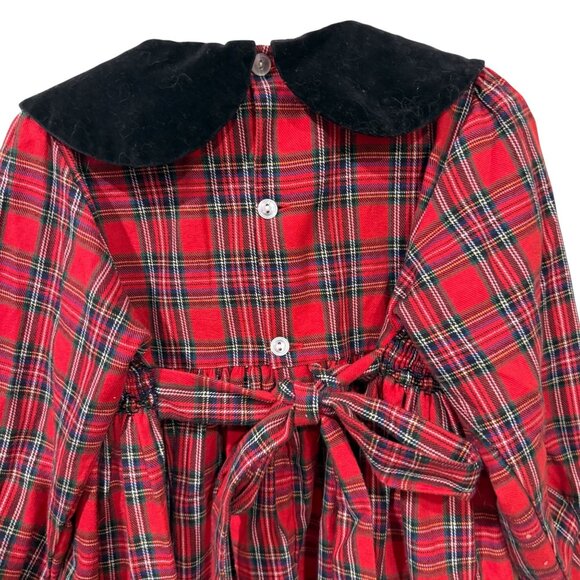 CC Bates Girls Red Plaid Smocked Dress With Black Velvet Collar size small - Picture 7 of 9